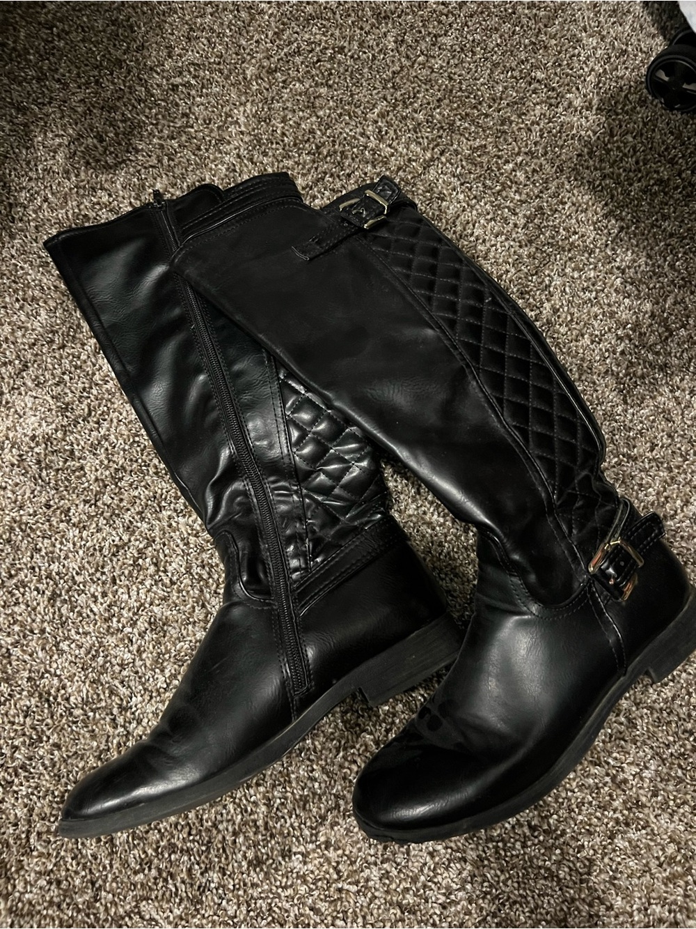 Black Quilted Over-the-Knee Riding Boots for Women